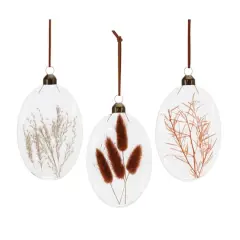 12 Pack 5.5" Warm Tone Dried Floral Glass Ornaments