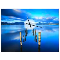 Designart 'Wooden Pier Remains In Blue Sea Modern Rectangular Wall Clock