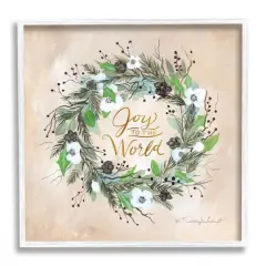 Stupell Industries Joy To The World Holiday Floral Wreath Framed Giclee Art White