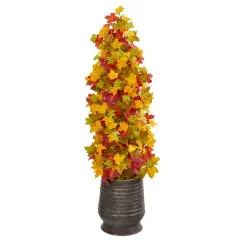 3.5ft. Autumn Maple Tree in Ribbed Metal Planter