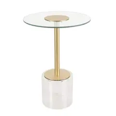 22.5" Clear Acrylic Accent Table with Elevated Base & Gold Stand