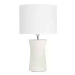 Simple Designs White Shade Ceramic Hourglass Table Lamp Off White