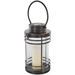 12" Black Metal Candle Lantern with Round Outlines