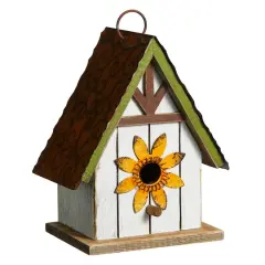 Glitzhome&reg; 8.25" Distressed Metal Roof & Flower Wood Birdhouse
