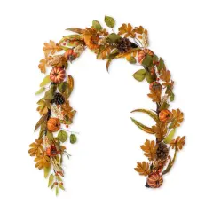 Glitzhome&reg; 72" Fall Pumpkin Leaf Floral Garland