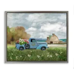Stupell Industries Vintage Blue Truck in Meadow Floater Framed Art Gray