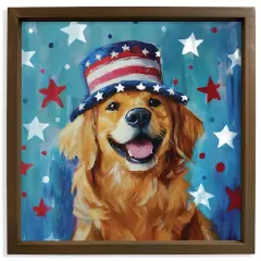 16" x 16" Patriotic Golden Retriever Framed Print Brown Frame
