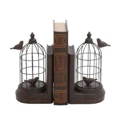 Black Metal Farmhouse Birdcage Bookends Set