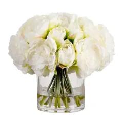 Wedding Collection 11in. Artificial Peony Arrangement in Glass Vase