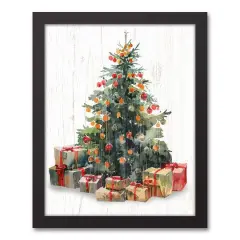 Christmas Tree Presents 12.73" x 15.73" Black Framed Canvas