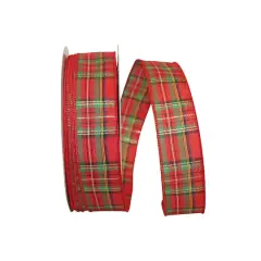 JAM Paper 1.5" x 50yd. Wired Classic Plaid Ribbon