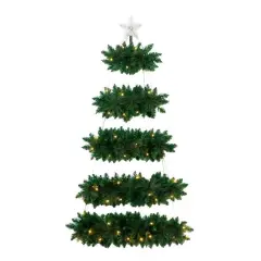 5ft. Pre-Lit Fir Wall Hanging Artificial Christmas Tree with Star Topper, Warm White LED Lights