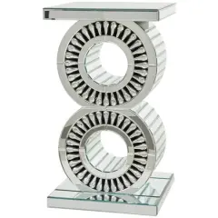 Silver Wood Mirrored Accent Table with Crystal Embellishment 16" x 16" x 28"