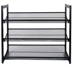 Organize It All 30" Wide Black 3 Tier Adjustable Mesh Shoe Rack