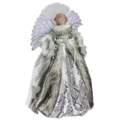 16" Lighted Fiber Optic Angel in Silver Gingham Coat Tree Topper