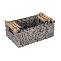 Household Essentials Paper Rope with Wooden Handles Basket Set Gray