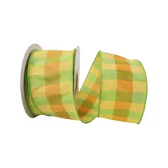 JAM Paper 2.5" x 10yd. Citrus Check Wired Dupioni Ribbon