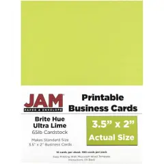 JAM Paper Brite Hue Printable Business Cards, 100ct. Brite Hue Ultra Lime Green