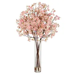 32" Artificial Cherry Blossom Arrangement with Glass Cylinder Vase