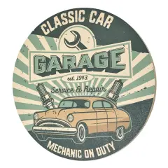 American Art Decor Classic Car Garage Round MDF Wall Plaque - 20" x 20" x 0.35"