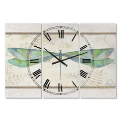 Designart Summer Dragonfly Oversized Cottage 3 panel Wall Clock