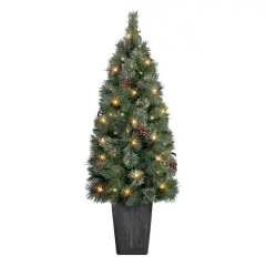 4ft. Pre-Lit Potted Cascade Pine Artificial Christmas Tree, White LED lights