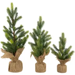 10.5", 15", & 18" Unlit Pine Artificial Christmas Tree with Burlap Base Set