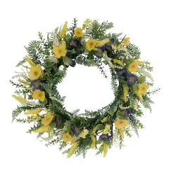 30" Yellow & Purple Poppy & Fern Floral Spring Wreath