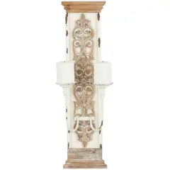 29" Brown Wood Pillar 2 Plate Scroll Wall Sconce