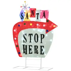4ft. 2D Vintage Vegas Santa Stop Here Sign with Cool White, Warm White & Red Flowing UL LED Lights