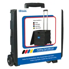 BAZIC&reg; Folding Cart on Wheels with Lid Cover Black & Gray