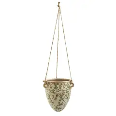 24" Green Tuscan Hanging Ceramic Scroll Planter