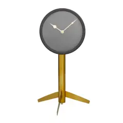 13" Black Stainless Steel Clock with Gold Stand