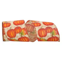 Reliant 4" x 10yd. Wired Natural Pumpkin Gingham Sparkle Ribbon