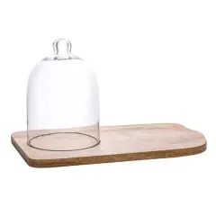 Hello Honey&reg; Mango Wood Tray with Natural Brown Glass Cloche