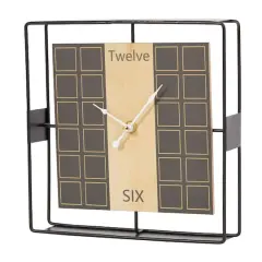 9" Black Geometric Open Frame Square Clock with Grid Pattern