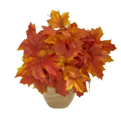 16" Autumn Maple Leaf Plant in Decorative Planter