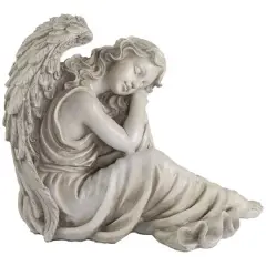 17" Gray Resting Angel Outdoor Garden Statue