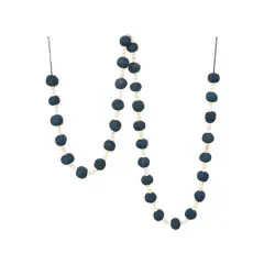 Hello Honey&reg; 6ft. Blue Wool Felt Balls & Natural Wood Beads Garland