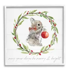 Stupell Industries Merry & Bright Bunny Wreath Framed Giclee Art White