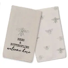 Bees & Butterflies Welcome Tea Towel Set White
