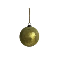 Hello Honey&reg; 5" Olive Green & Gold Matte Distressed Ball Glass Ornament