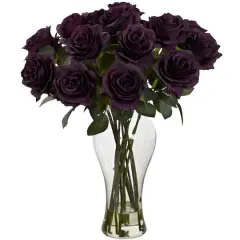 18" Blooming Purple Roses in Decorative Vase