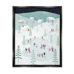 Stupell Industries Ice Skating Families Snowfall Framed Floater Canvas Wall Art Black