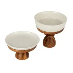Hello Honey&reg; 5.75" White & Natural Acacia Wood Enhanced Stoneware Serving Set