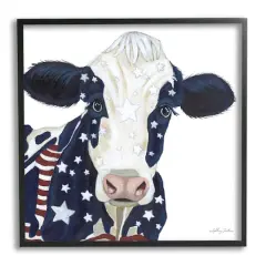 Stupell Industries Country Americana Cow Flag Pattern Framed Giclee Art Black