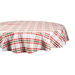 DII&reg; 70" Round Jolly Tree Collection Nutcracker Plaid Tablecloth