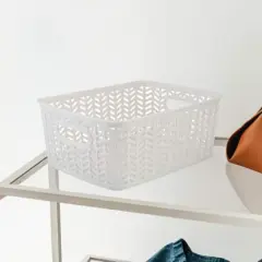 Simplify Small&nbsp;White Herringbone Storage Bin