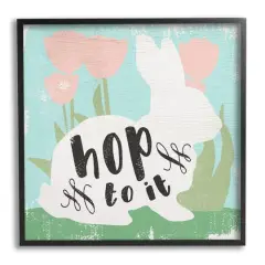 Stupell Industries Hop To It Easter Bunny Phrase Spring Tulips Framed Giclee Art Black