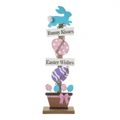 Glitzhome&reg; 35.5" Easter Wooden Bunny & Eggs Porch D&eacute;cor